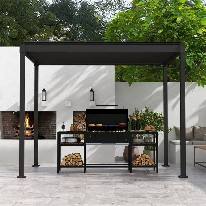 Mirador 10'x 10' Outdoor Pergola, 80S Steel Frame w/ Adjustable Louvers Roof for Garden, Patio, Backyard, Dark Gray