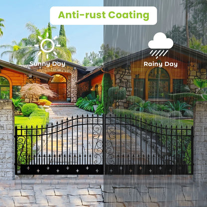 Outdoor Dual Swing Wrought Iron Gate for Driveway, Security Gate, Outdoor Fence Gate, Vienna Style for Yard, Backyard Patio�� 20'Star��