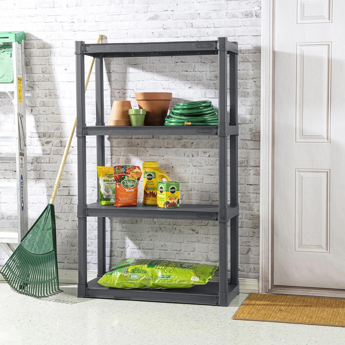 Sterilite Plastic Indoor Outdoor 4 Shelf Durable Shelving Unit, Gray 3 Pack