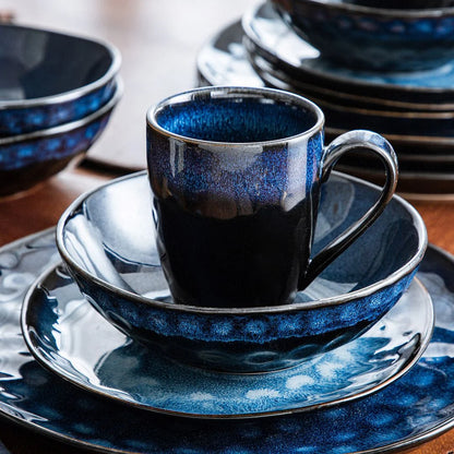 Vancasso,16-Piece Stoneware Dinnerware Set, Blue Dinner Set, Service for 4