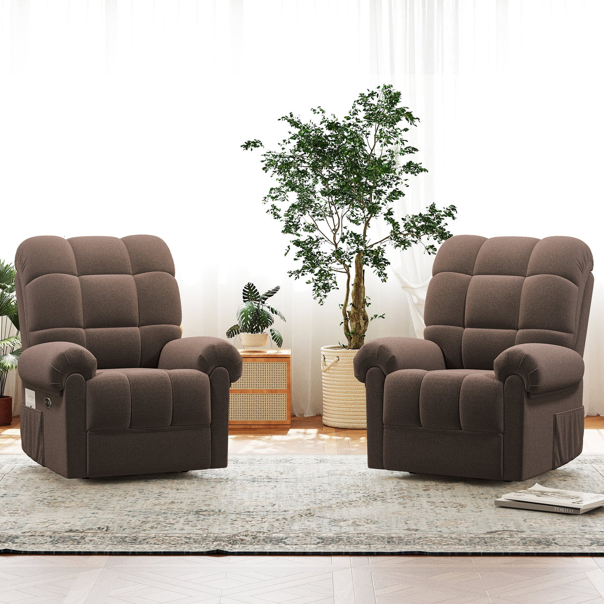 Power Recliner Chair,Electric Recline Sofa Chair for Adults with USB Port,Comfy Teddy Fleece Adjustable Cloud Sofa,Tool-Free Setup,Beige White