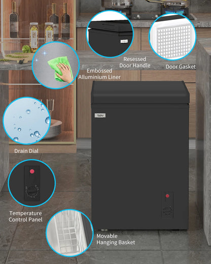 TABU Chest Freezer,3.5 Cu ft Deep Freezer,Garage Ready,Top Open Door,Black