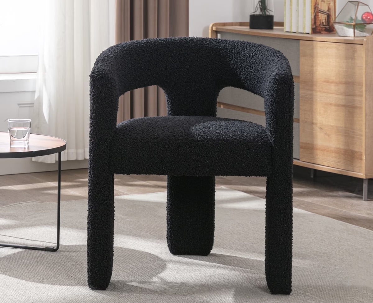Guyou Modern Sherpa Upholstered Dining Chair, Cute Barrel Side Armchair Kitchen Chair with Armrests and Back for Living Room Dining Room Bedroom, Green