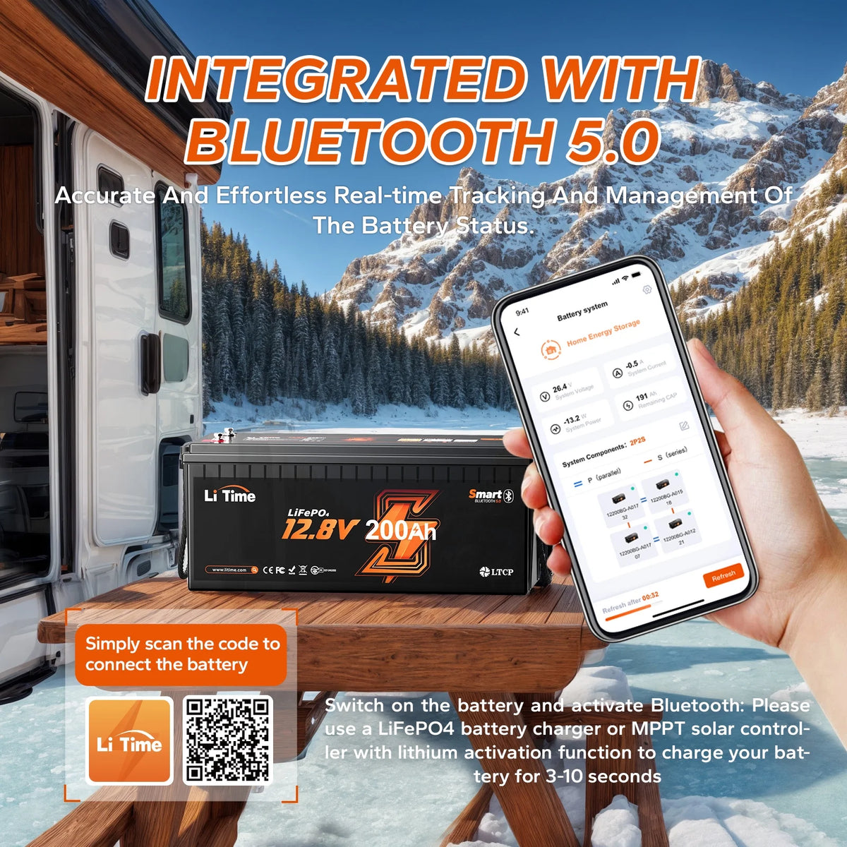 LiTime 12V 200Ah LiFePO4 Lithium Battery Low Temp Bluetoothfor RV Marine Solar