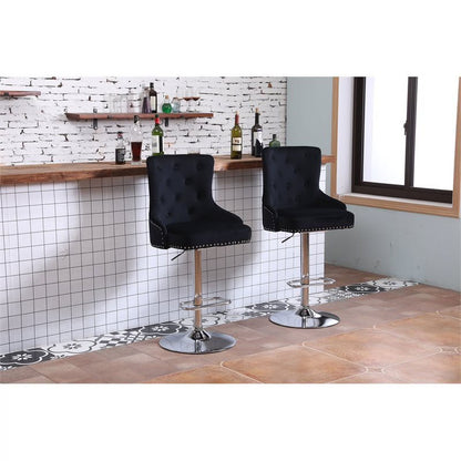 Alexent  2PCS Swivel Bar Stools, High Back, Button Tufted, Silver Footrest and Nailhead Trim Swivel Bar Chairs for Kitchen, Bar Velvet Upholstered Bar Stools, Dark Blue