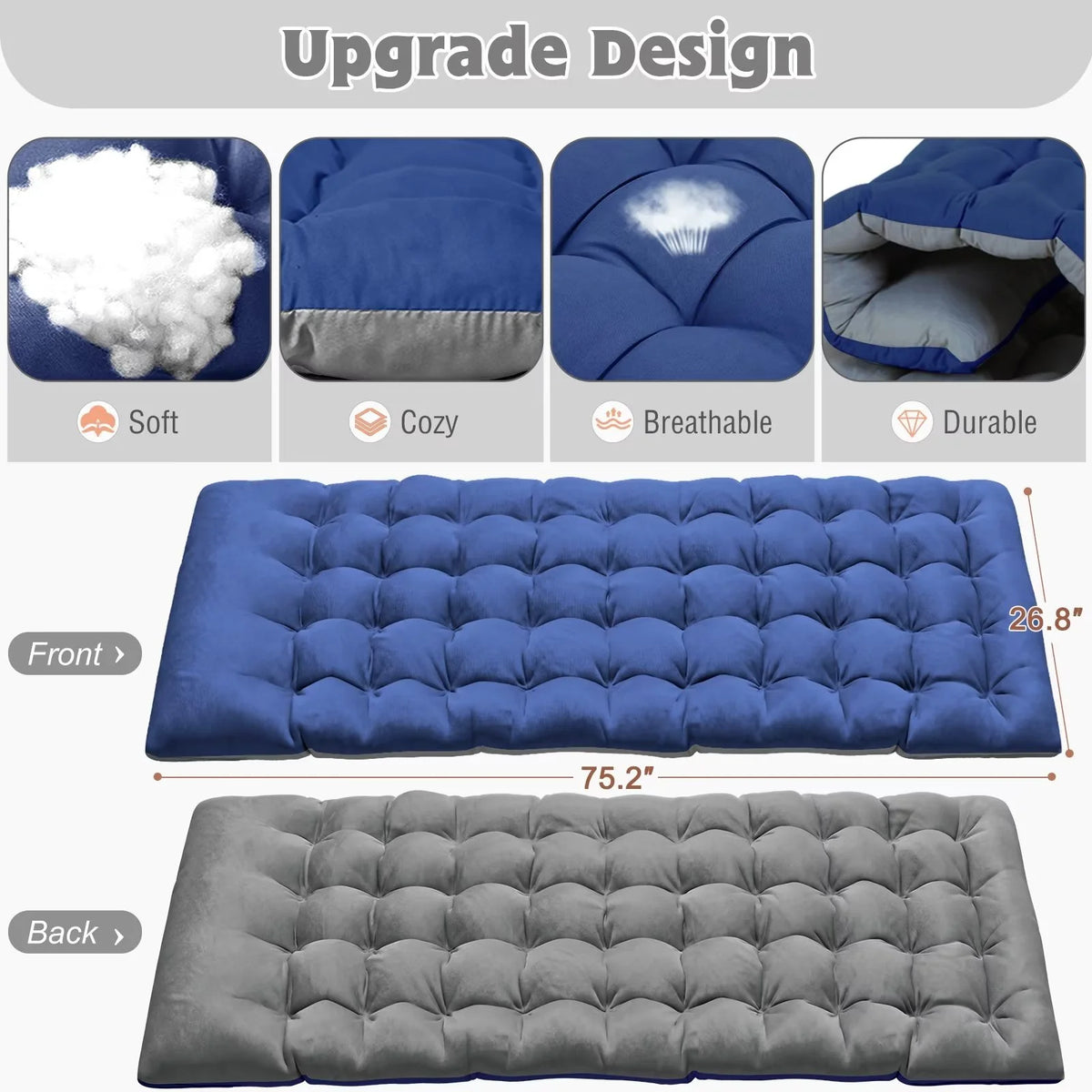 MOPHOTO Lounge Chair with Mattress, Outdoor Chaise Lounge Support 440 Lbs, Adjustable Portable Heavy Duty Sleeping Cots Bed for Camping, Pool, Beach, Patio