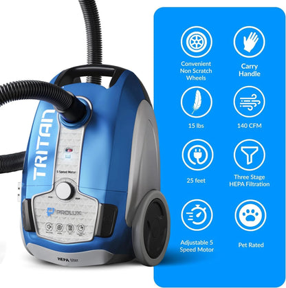 Prolux Tritan Canister Vacuum HEPA Sealed Hard Floor with Powerful 12 Amp Motor