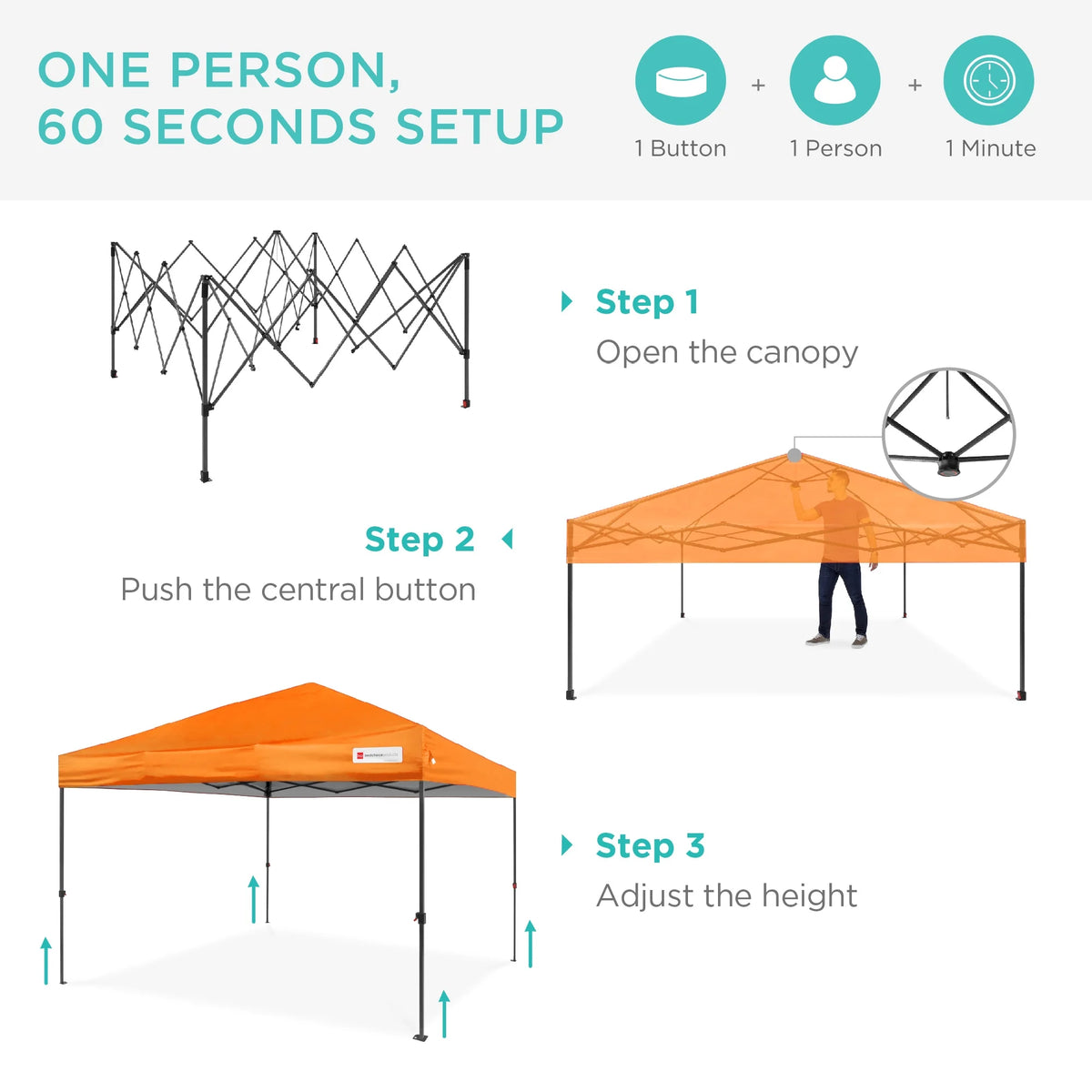 Best Choice Products 12x12ft Easy Setup Pop Up Canopy w/ 1-Button Setup, Wheeled Case, 4 Weight Bags - Navy Blue