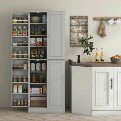 Spaco 17-Tier Kitchen Small Pantry Cabinet with 2 Doors and 6 Adjustable Shelves, Cabinet Pantry, Freestanding 5-Tier Shelving Pantries for Kitchen Storage, Gray