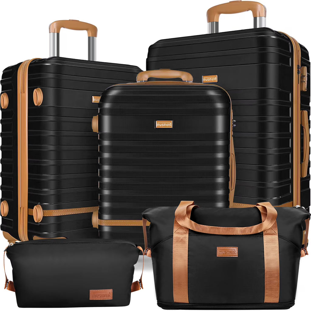 3 Piece Luggage Sets and Travel Duffel Bag, ABS Hardshell Hardside Checked Luggage with TSA Lock and Double Spinner Wheels Suitcase, Black