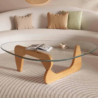 Coffee Tables For Living Room - Triangle Glass Coffee TableWithWoodenBaseMid.Century Modern Abstract End Table For Study RoomOfficeHoteBalcony( Medium 32.3*22.4*15.7)