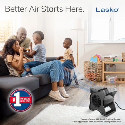 Lasko Pivoting Pro 12" 3-Speed Rotating Head Free Standing Blower Fan, 289 CFM, Black, U12104