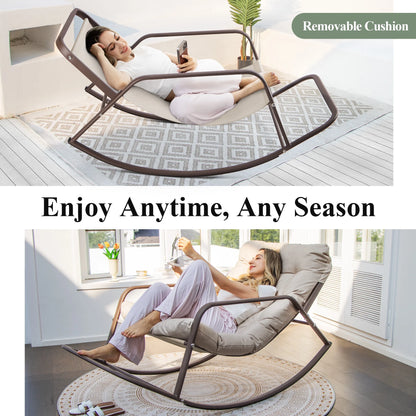RADIATA Oversized Rocking Chair with Footrest, RADIATA Patio Papasan Rocking Recliner for Indoor Outdoor Use, Heavy Duty Wicker Lounge Chair, 450lbs, Beige