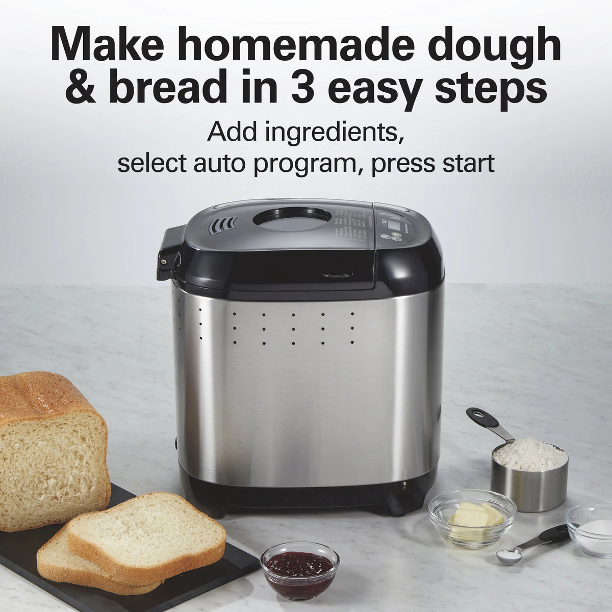 Hamilton Beach 2 lb Bread Maker Machine, Artisan Dough Bread Maker with 14 Settings, Black & Stainless Steel