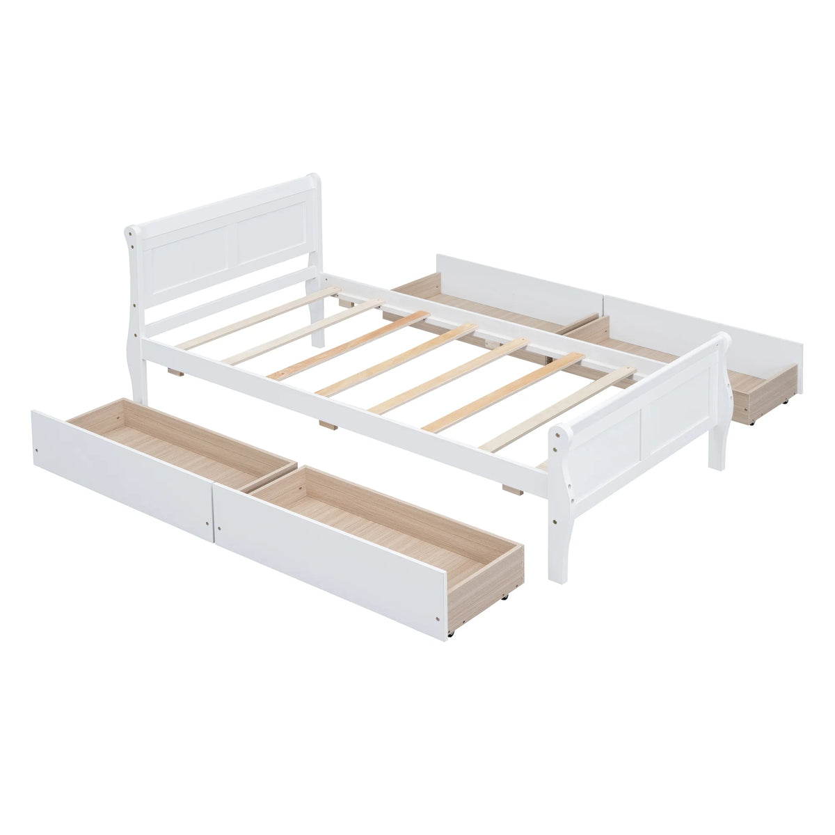 Full Size Wood Platform Bed with 4 Drawers,Storage Bed Frame with Streamlined Headboard and Footboard for Kids, Teens, Boys, Girls,Wooden Slats Support, No Box Spring Needed,Oak