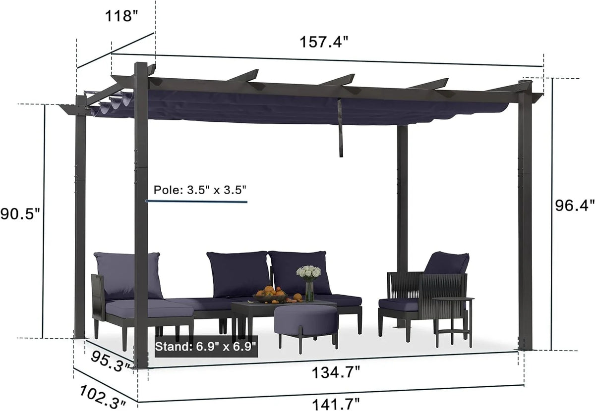 PURPLE LEAF Outdoor Retractable Pergola with Sun Shade Canopy 10' x 13' Patio Aluminum Pergola Shelter for Backyard Deck Garden Modern Metal Grape Trellis Pergola, Beige