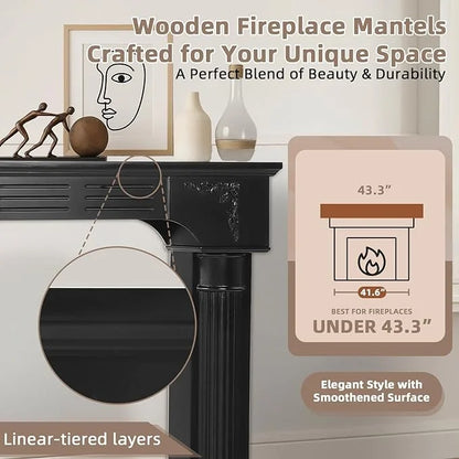 EPICOZY 43.3" Fireplace Mantel, Freestanding Fireplace Surround with Leg for Electric Fireplaces, MDF Mantel Surround with Shelf for Living Room with Decorative Pattern, Anti-Tipping & Waterproof