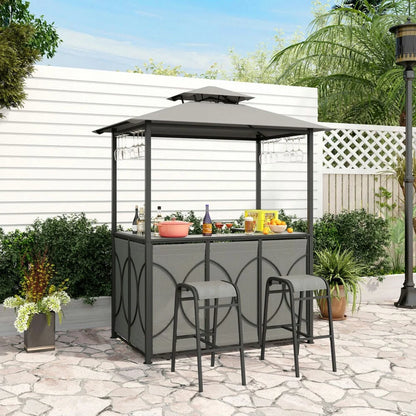 Aimee Lii 3-Piece Patio Bar Set Grill Patio Canopy & 2 Bar Stools with Tempered Glass Bar Table, Modern Patio Furniture for Outdoor Backyard Pool Deck-Brown
