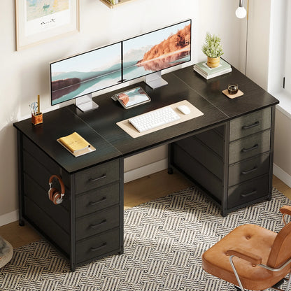 White Computer Desk with Drawers for Storage - 48 inch Home Office Desk with 8 Fabric Drawers, Writing Study Desk with Drawers on Both Sides for Bedroom