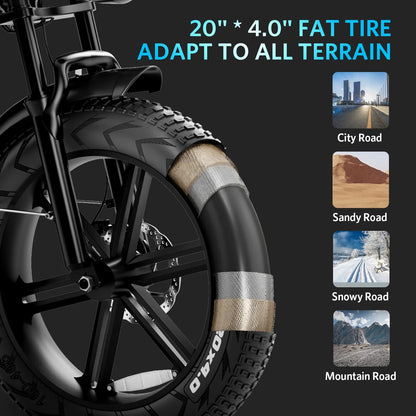 Hipatoo Electric Bike for Adults, 20" Electric Mountain Bike 750W 31MPH, 48V 15Ah Battery, UL2849