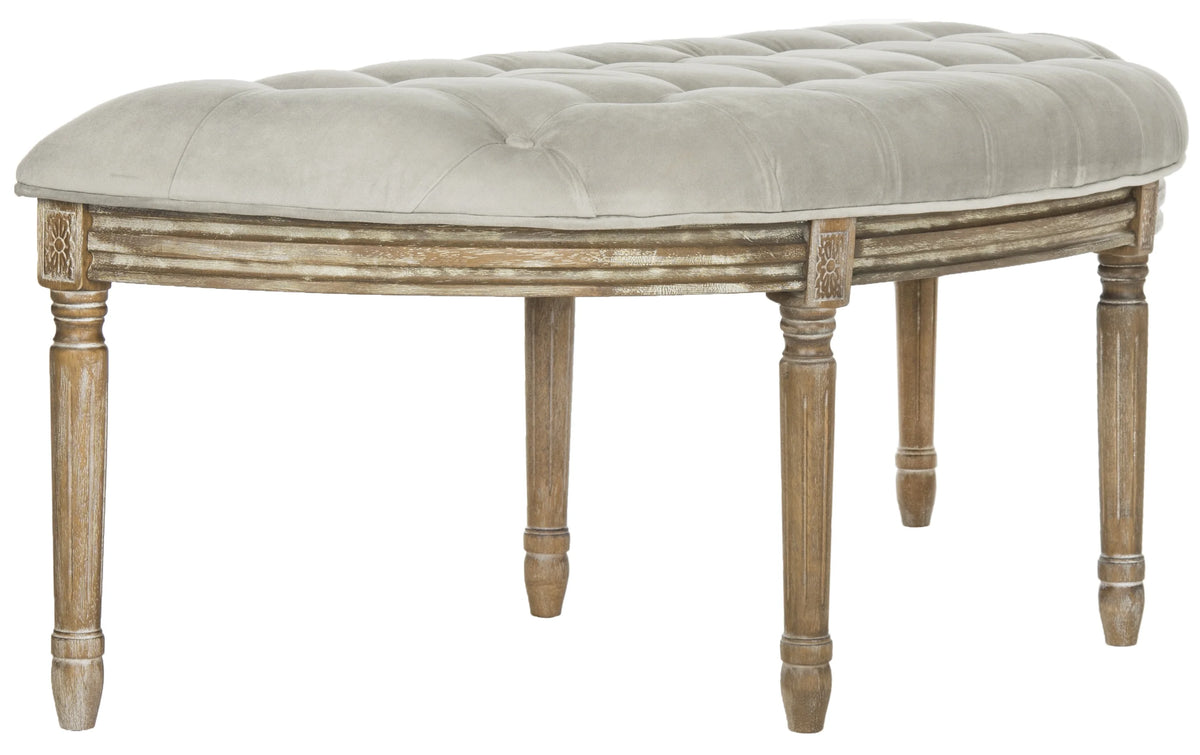 SAFAVIEH Abilene Tufted Rustic Semi Circle Bench, Beige/Rustic Oak