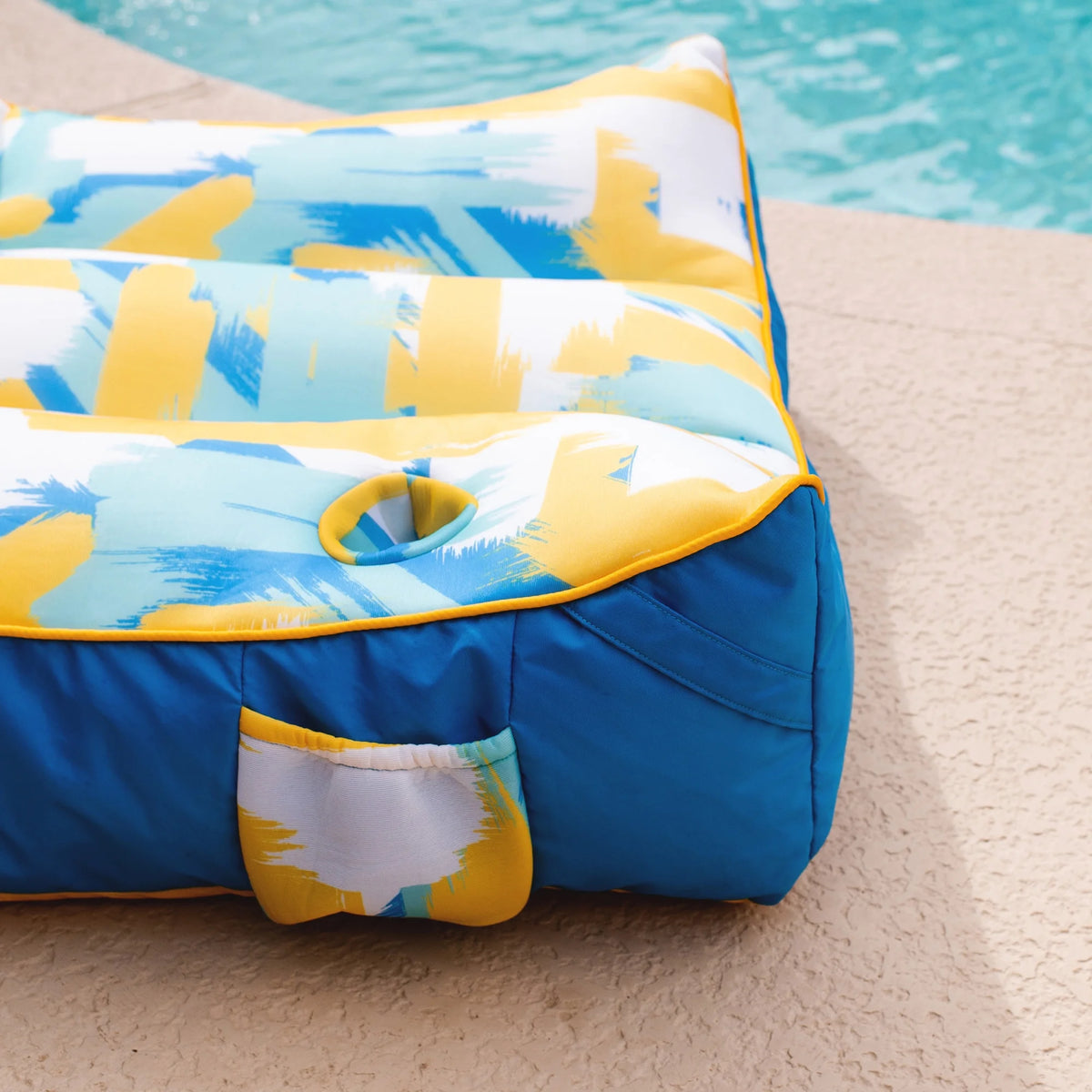 Big Joe Captain's Float No Inflation Needed Pool Lounger with Drink Holder, Tropical Hibiscus Aqua Double Sided Mesh, Quick Draining Fabric, 3 feet