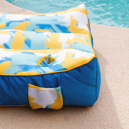 Big Joe Captain's Float No Inflation Needed Pool Lounger with Drink Holder, Tropical Hibiscus Aqua Double Sided Mesh, Quick Draining Fabric, 3 feet