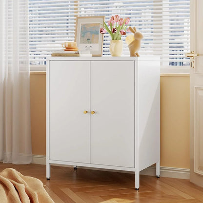 Small 2 Transparent Door Metal Storage Side Buffet Cabinet for Bed Room,Living Room,Entryway,Hallway,Home,Hotel,Office,Garage,Kitchen,1 Removable Shelf.