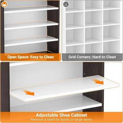Homieasy Tall Shoe Cabinet, 9-Tier Wood Shoe Storage Organizer, Freestanding Shoe Storage Cabinet with Large Capacity, Vertical Space Saving Shoe Rack, White