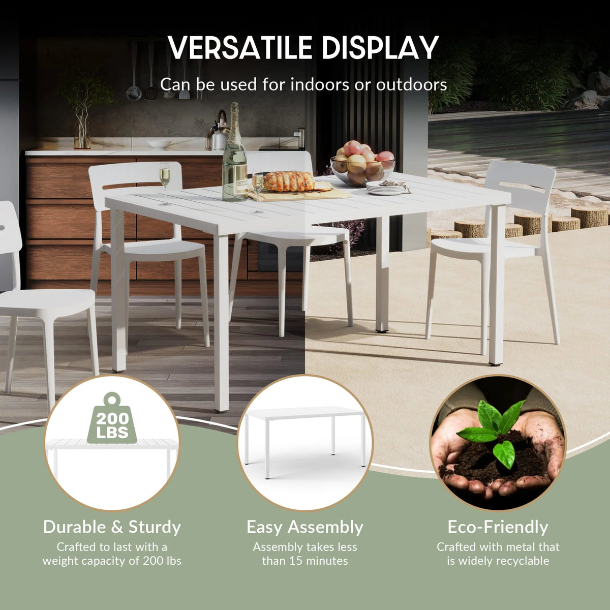 WestinTrends Playa 59" Iron Metal Outdoor Rectangular Patio Dining Table For 6, Olive Green