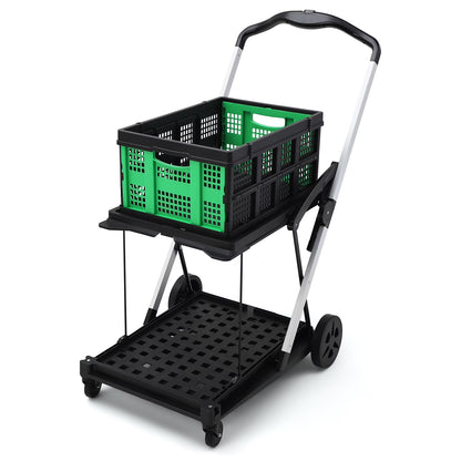 Garvee Foldable Shopping Cart for Groceries, 2-Tier Collapsible Utility Carts with Wheels & Removable Storage Crate, Aluminium & PP, Portable for Supermarket & Home Use