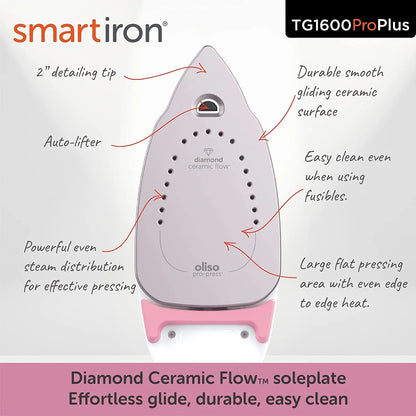 Oliso Pro Plus Ceramic-Coated Steam Iron, Blue