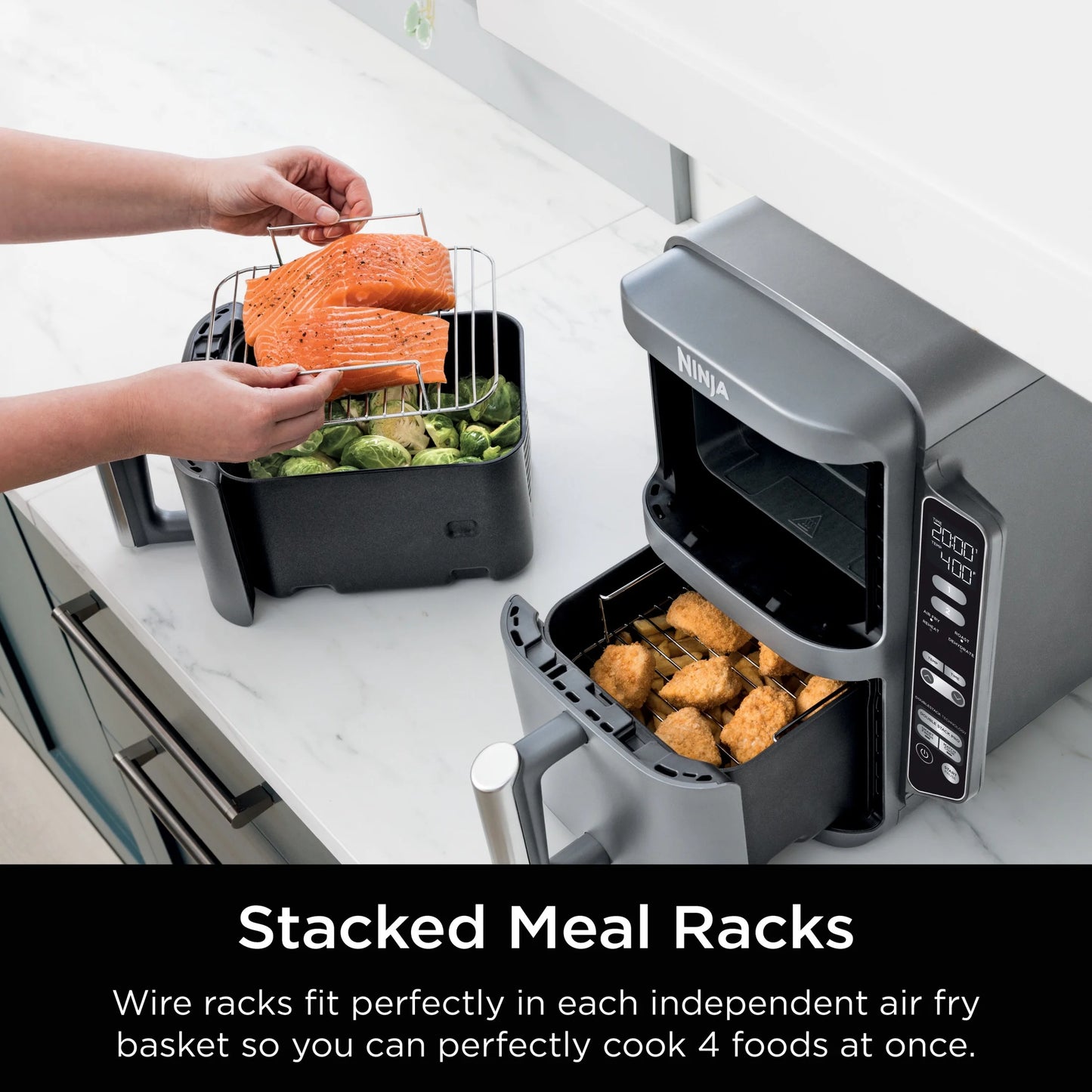 Ninja DoubleStack XL 2-Basket Air Fryer, DoubleStack Technology Cooks 4 Foods at Once, Space Saving Design, 10 QT, 4-in-1, Smart Finish & Match Cook, SL400
