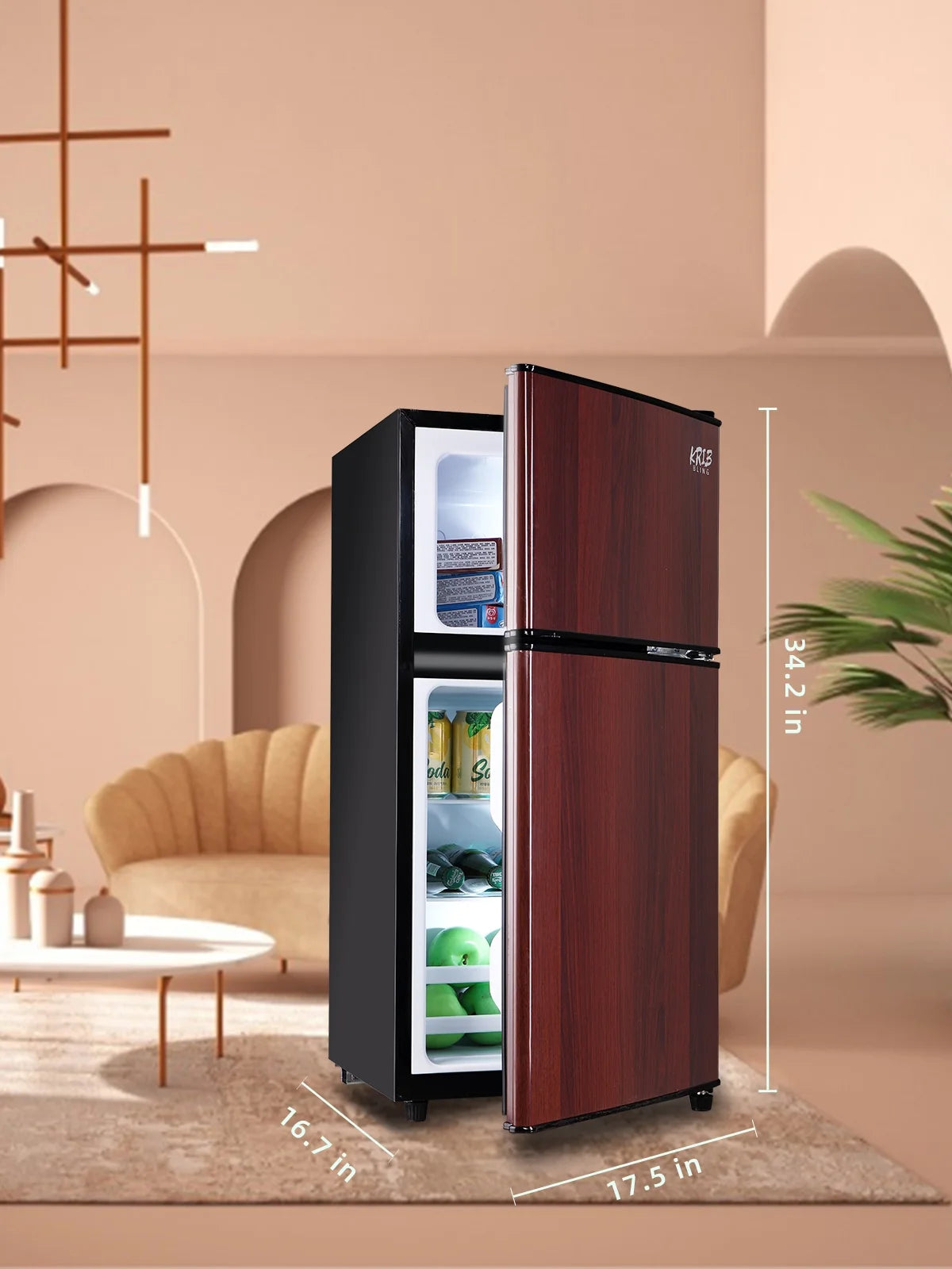Krib B Compact Refrigerator 3.5 Cu.ft, Mini Fridge with Freezer, Modern Fridge with Dual Door, 7 Grade Temperature Adjustment, Silver