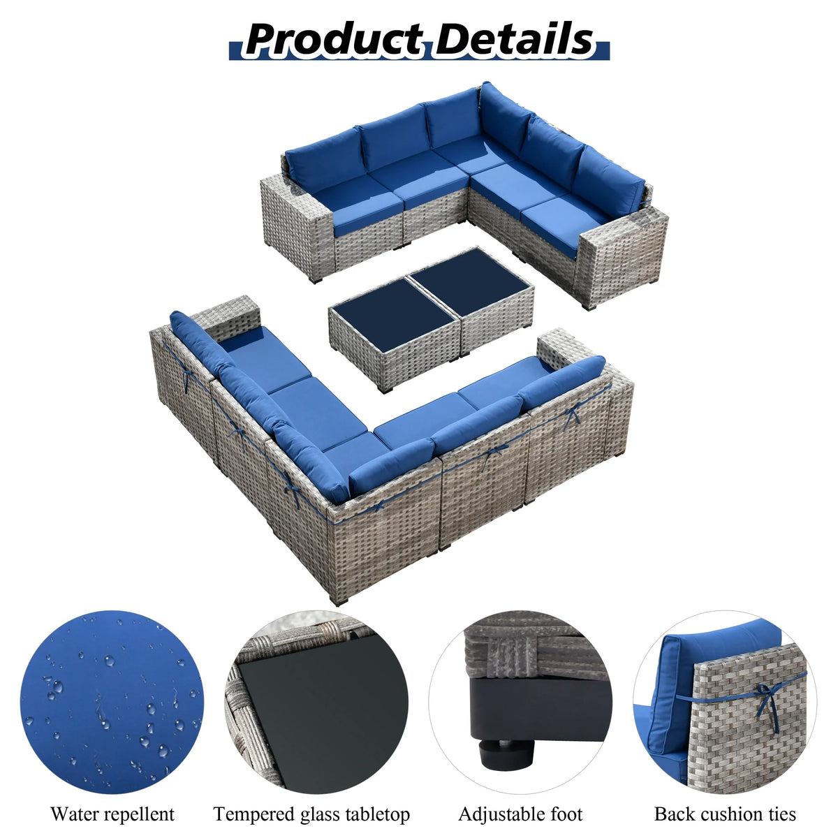 Ovios 12 Pieces Outdoor Furniture All Weather Wicker Patio Conversation Sectional Sofa Set with Side Table for Garden Backyard