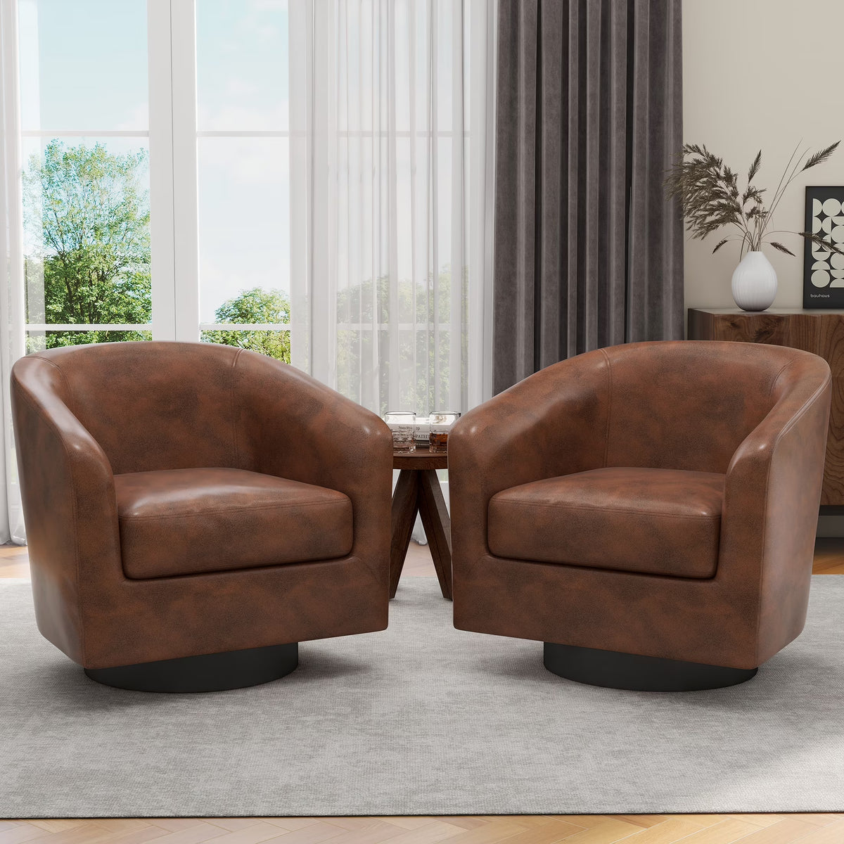 UIXE Swivel Accent Chair, Upholstered Fabric Barrel Chair for Living Room, Small Single Sofa Bedroom Reading Seat, Light Gray