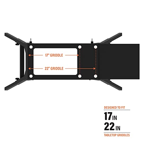 Universal Griddle Stand with Adjustable Leg and Side Shelf - Made to fit 17" or 22" Propane Table Top Griddle - Perfect Take Along Grill Accessories for Outdoor Cooking and Camping (Black)