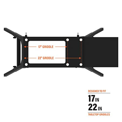 Universal Griddle Stand with Adjustable Leg and Side Shelf - Made to fit 17" or 22" Propane Table Top Griddle - Perfect Take Along Grill Accessories for Outdoor Cooking and Camping (Black)