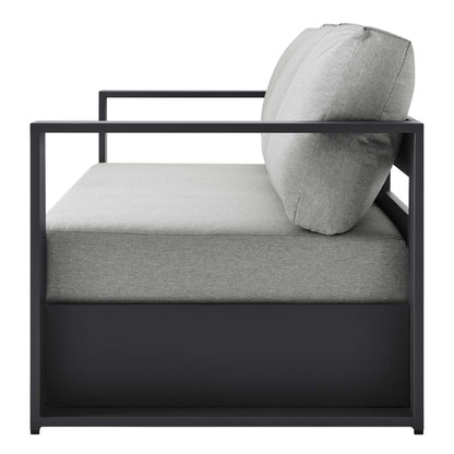 Lounge Sofa Table Set, Grey Gray, Aluminum, Metal, Fabric, Modern Contemporary, Outdoor Patio Balcony Cafe Bistro Garden Furniture Hotel Hospitality
