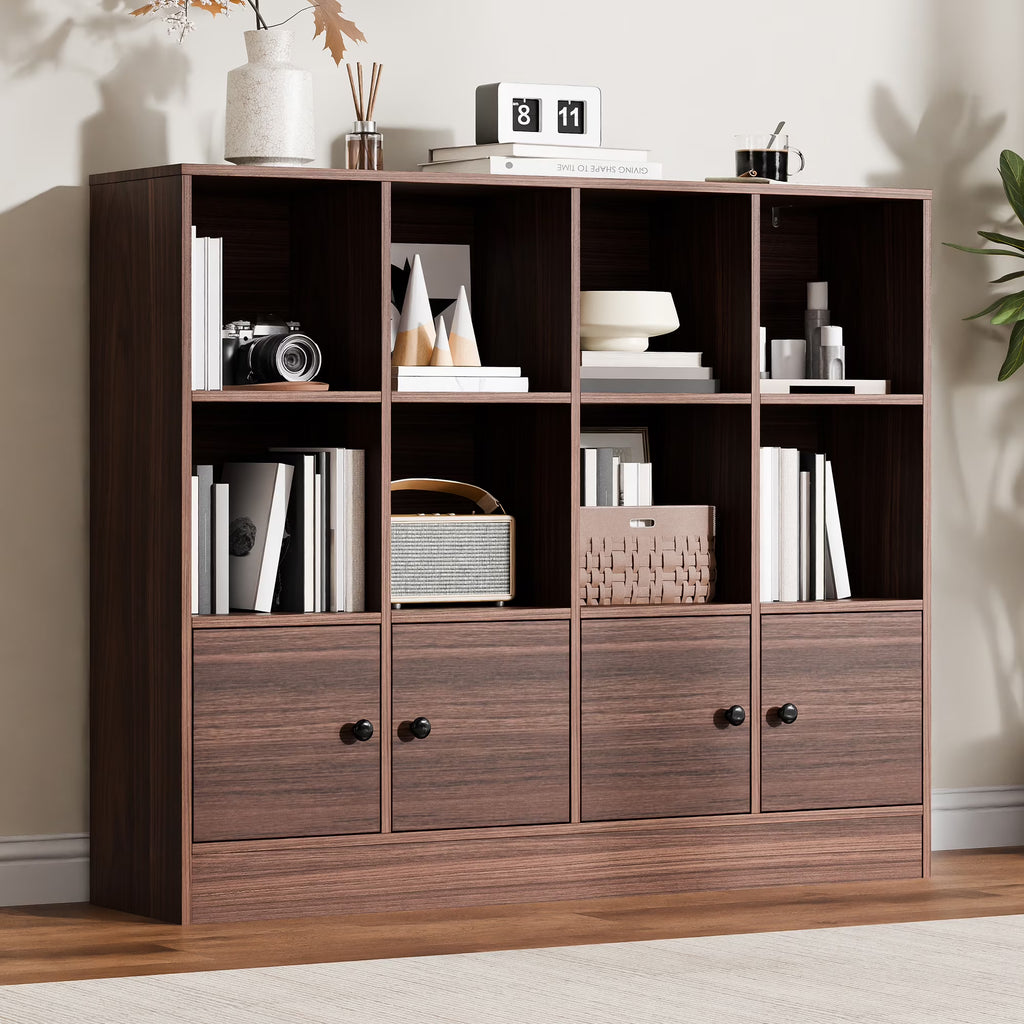 Cozy Castle 3-Tier Open Cube Bookcase with 12 Cubes and 4 Doors, Adjustable Shelves, White