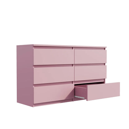 Resenkos Modern Mid Century 6 Drawer Wide Dressers Chests for Bedroom, Chest of Drawer Organizer Grey