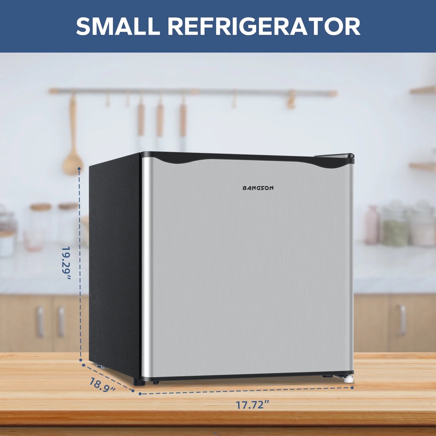 BANGSON Small Refrigerator,1.6 Cu.ft Mini Fridge with Freezer, Single Door, Silver
