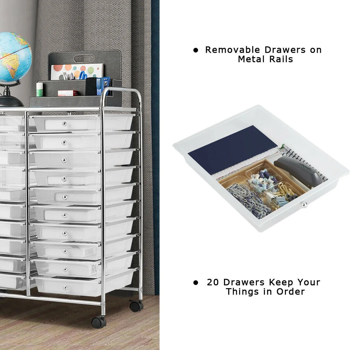 Gymax Office Rolling Cart 20 Storage Drawers Scrapbook Paper Studio Organizer Mutlicolor