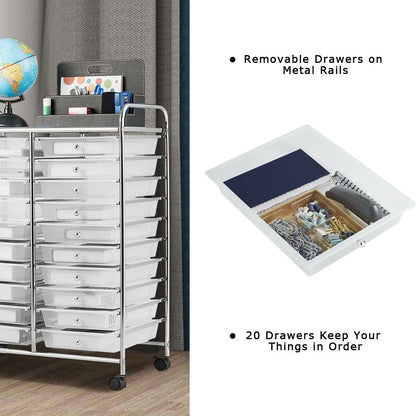 Gymax Office Rolling Cart 20 Storage Drawers Scrapbook Paper Studio Organizer Mutlicolor