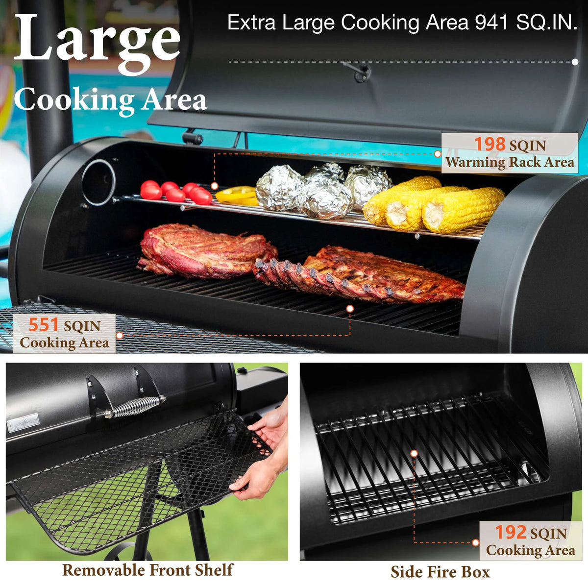 Summit Living Charcoal Grill with Offset Smoker 941 sq.in. Extra Large BBQ Grill Black