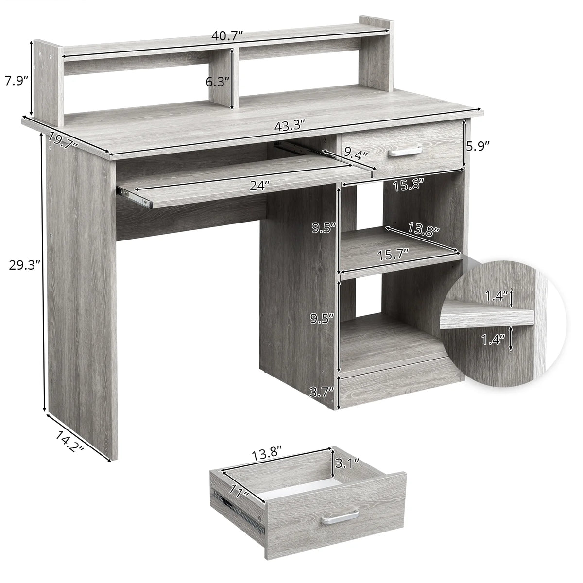 Ktaxon Computer Desk Home Office Workstation Laptop Table Drawer Shelf Furniture White