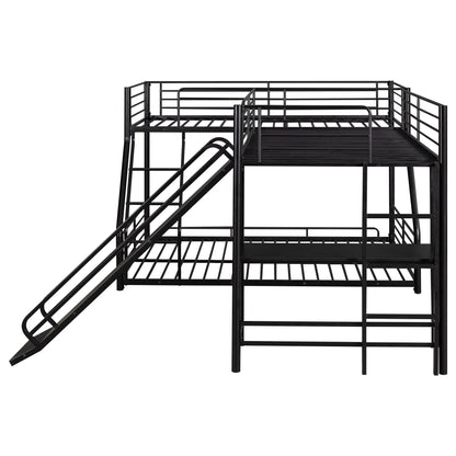 Metal L-Shaped Twin over Full Bunk and Loft Bed with Desk for Kids, Black