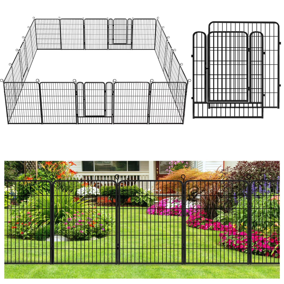 Jhsomdr Decorative Garden Fence 10 Panels Animal Barrier Fence 40" Height Metal No Dig Fence for Yard Patio