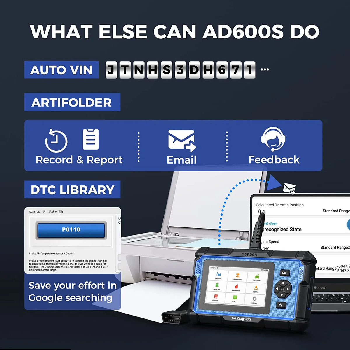 OBD2 Scanner TOPDON ArtiDiag600S Car Diagnostic Scan Tool AT/ENG/ABS/SRS Diagnoses & 8 Reset Services