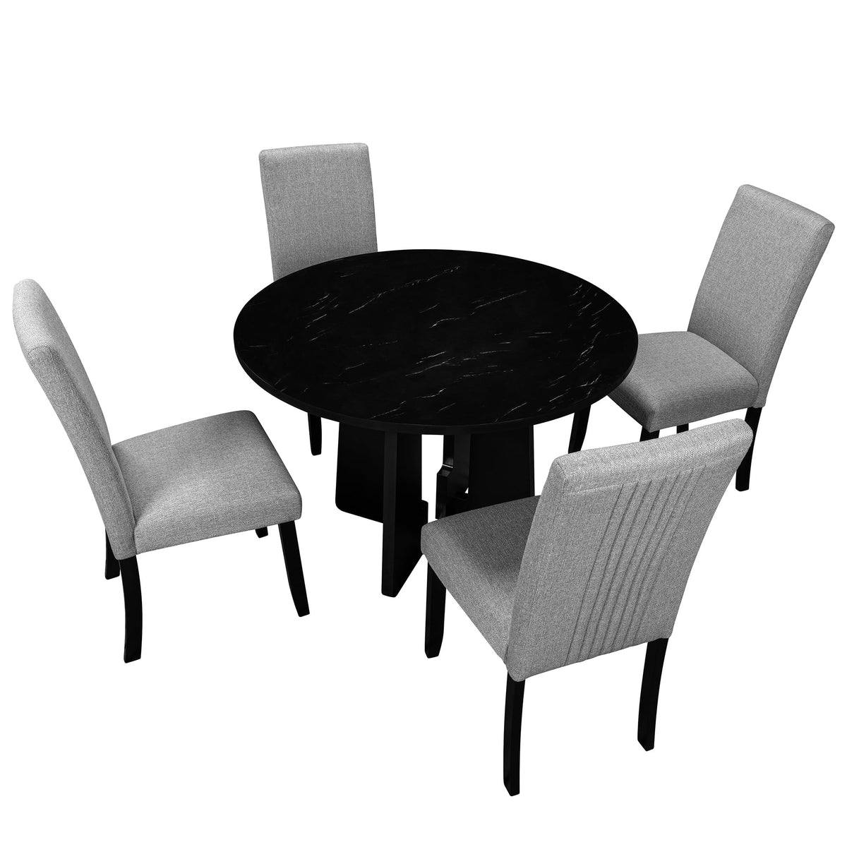 EUROCO 5-Piece Round Dining Table Set for 4, 43.3'' Kitchen Room Table with 4 Upholstered Chairs and Solid Wood Frame,Kitchen Table Set for Home Living Dining Room, Grey & Black